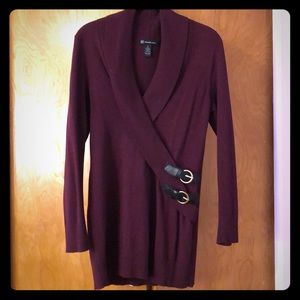 Inc Women Burgundy Surplice Buckle Tunic Sweater